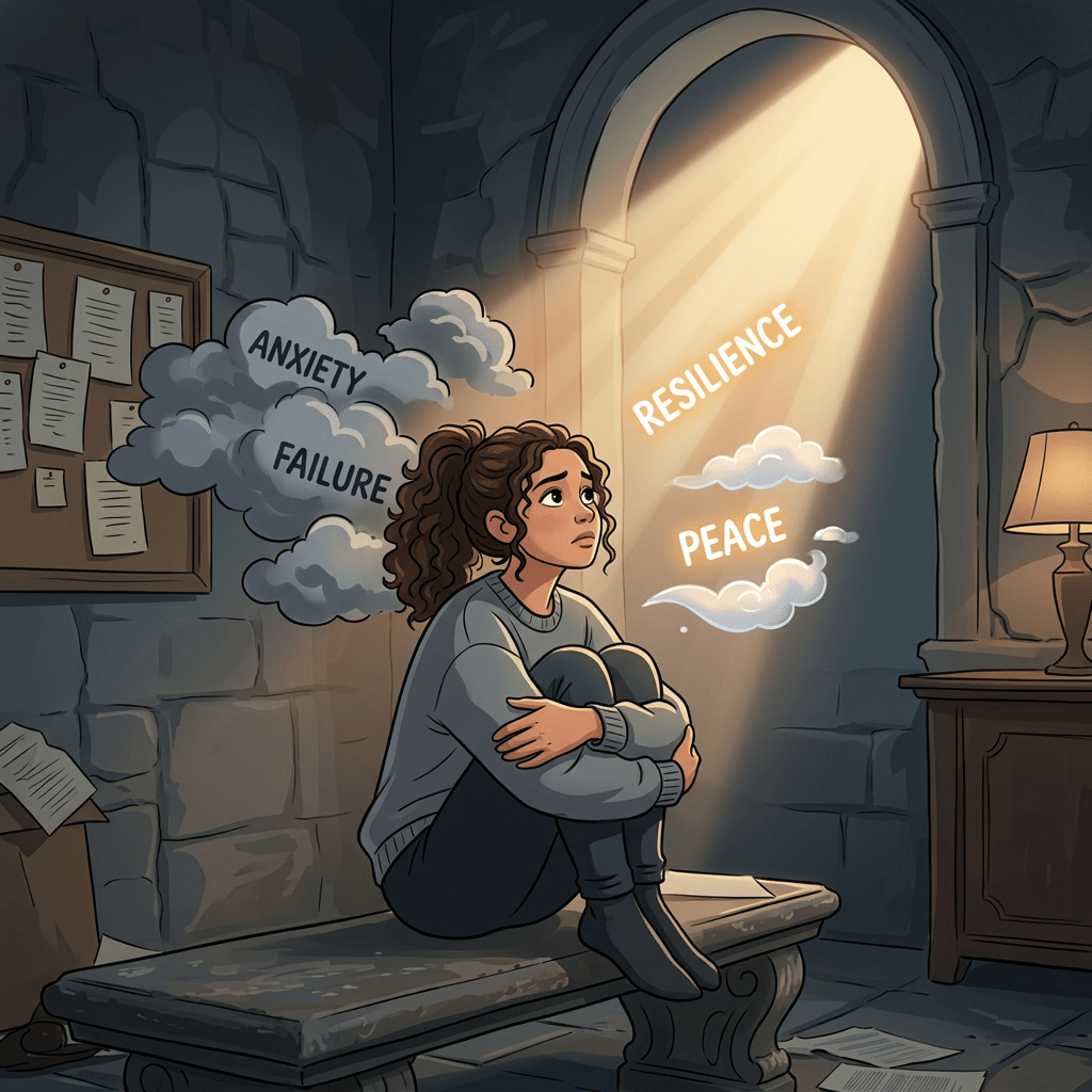 Cartoon girl, fewer words, fewer clouds